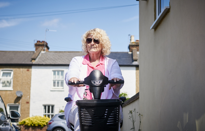 Bev on her mobility scooter